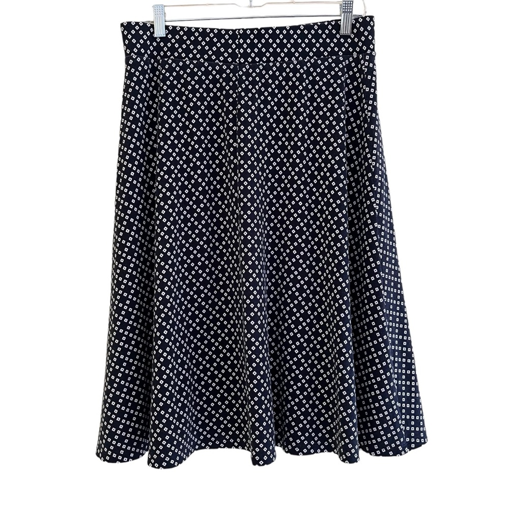Lands' End Navy with White Print Cotton Knit Circle Skirt 10/12